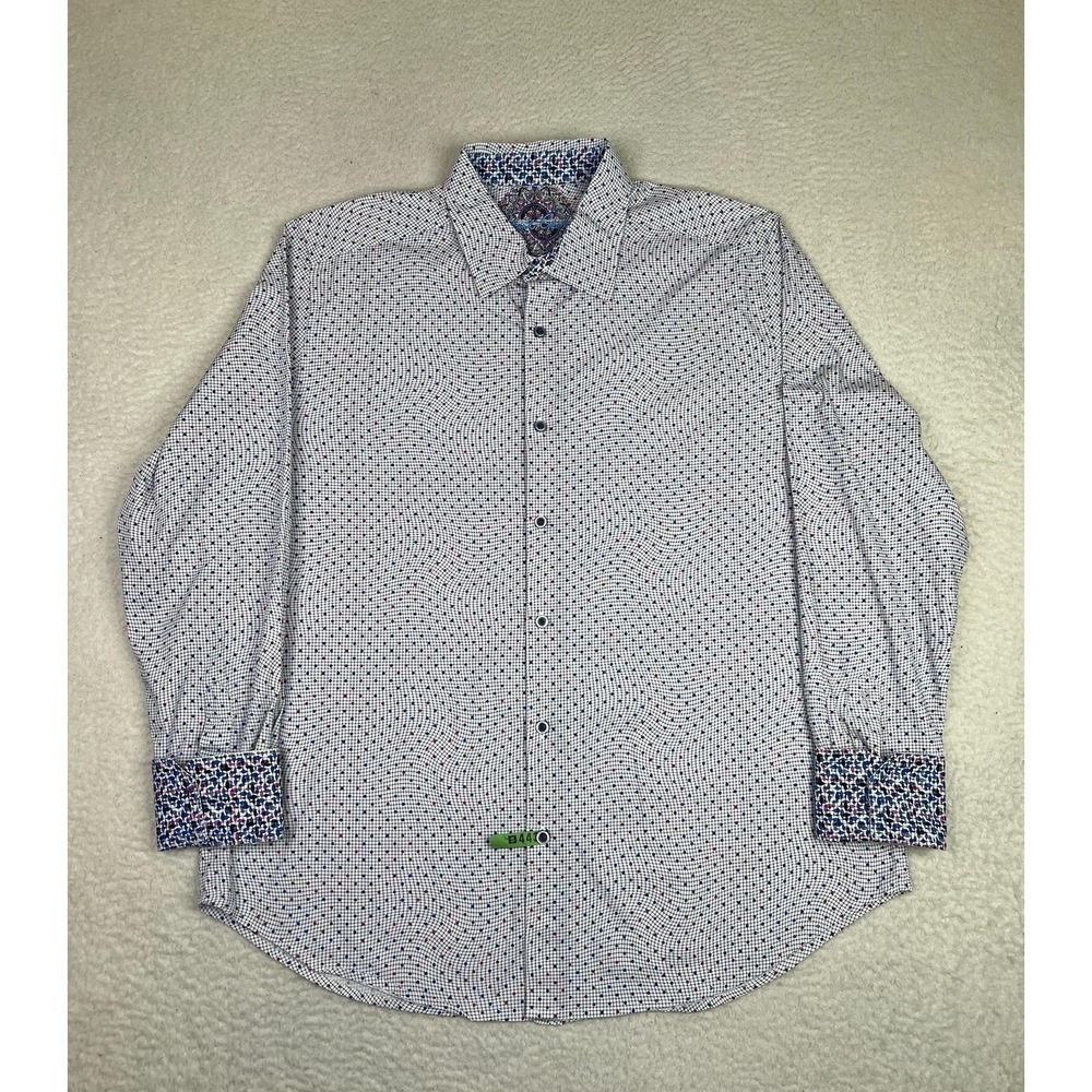 Robert Graham Shirt Mens XL White Polka Dot Stretch Long Sleeve Button Up Casual
